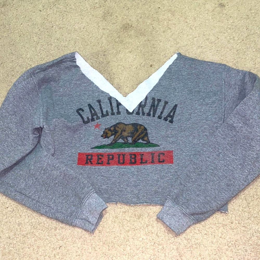 Cropped, off the shoulder California sweater